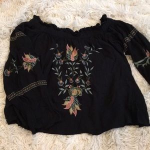 Off the Shoulder Floral Embroidered Long Sleeve